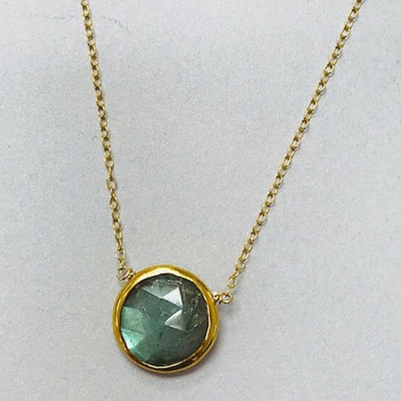 Jewelry - Real Labradorite Round Bezel 24kGold Vermeil Neckl